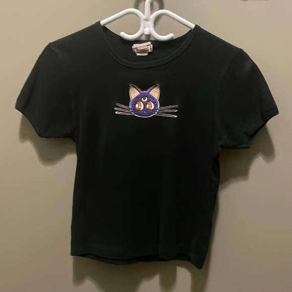 trevco Sports Wear Tops - Vintage 1990s Sailor Moon Luna 100% Cotton Tee Shirt T-Shirt Top Embroidered